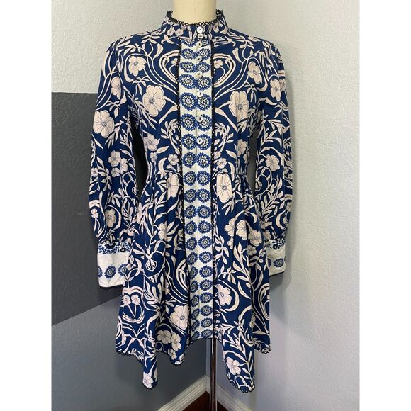 Beyond By Vera Dresses & Skirts - Beyond by Vera Nella Blue Ivory Floral Cotton Mini Dress S Resort Coastal Artsy